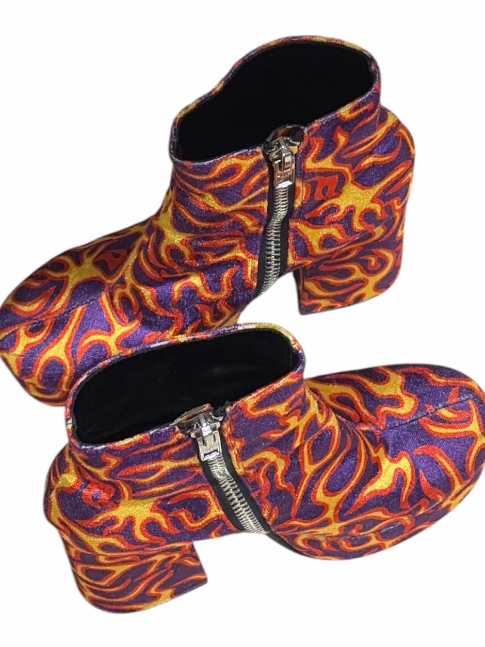 Current Mood Flame-Print Ankle Boots in Purple & Orange